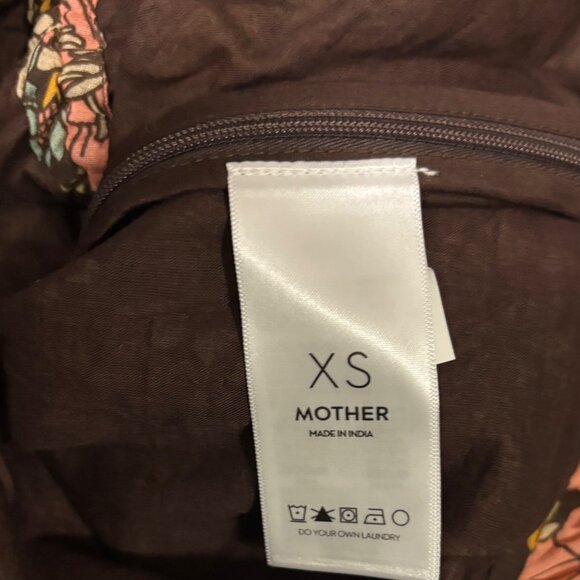 MOTHER The Cinch Top XS Brown Floral Puff Sleeve Ruched Front Lightweight Blouse - Picture 10 of 10